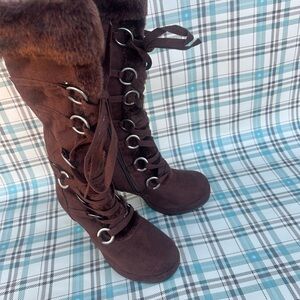 Funtasma Chocolate Brown Fur-Lined Lace-Up Boots